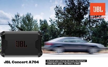JBL Concert A704 – 1000W 4-Channel Compact Amplifier | Adjustable HPF/LPF | Auto Turn-On | Compatible with Speakers, Tube Subwoofers & Subwoofers