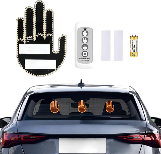 LED 3 in 1 Finger Hand Gesture with Wireless Remote Control, Light-Up Palm Design, for All Cars, Vans & Trucks