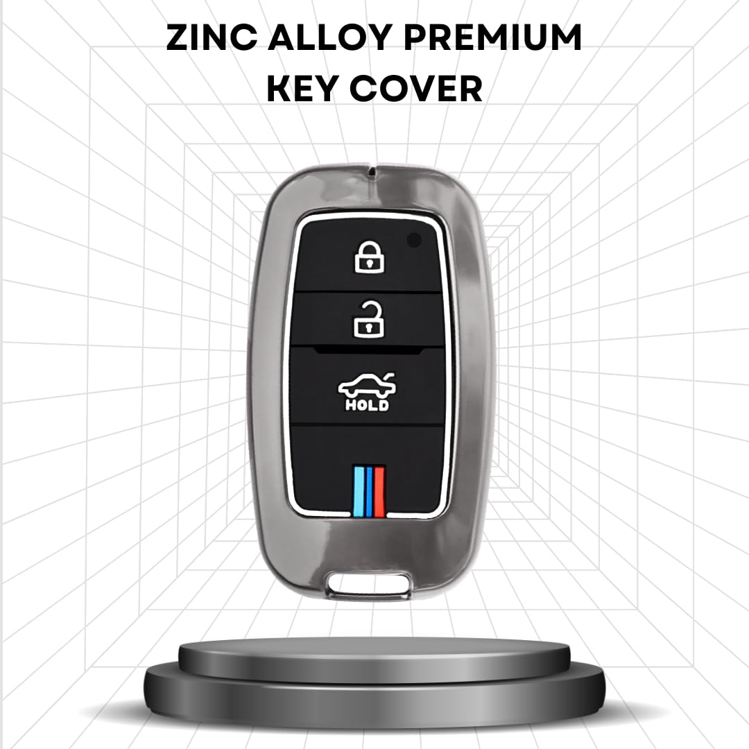 Premium Zinc Alloy Key Cover for Kia Sonet, Carens, Seltos, 3-Button Smart Key, 360° Protection with Inner Silicone