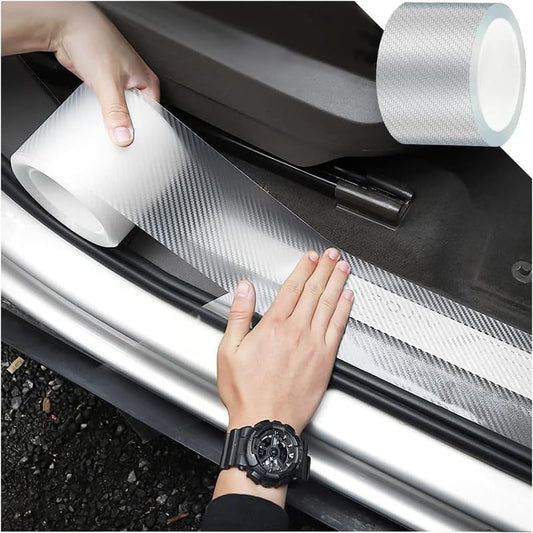 Car Sticker Carbon Fiber Rubber,Entry Guard Protector Strip Car Door Sill Protector,Bumper Door Guard Scuff Plate Protectors Tape Anti-Scratch Step 5 M Polyvinyl Chloride (Black)