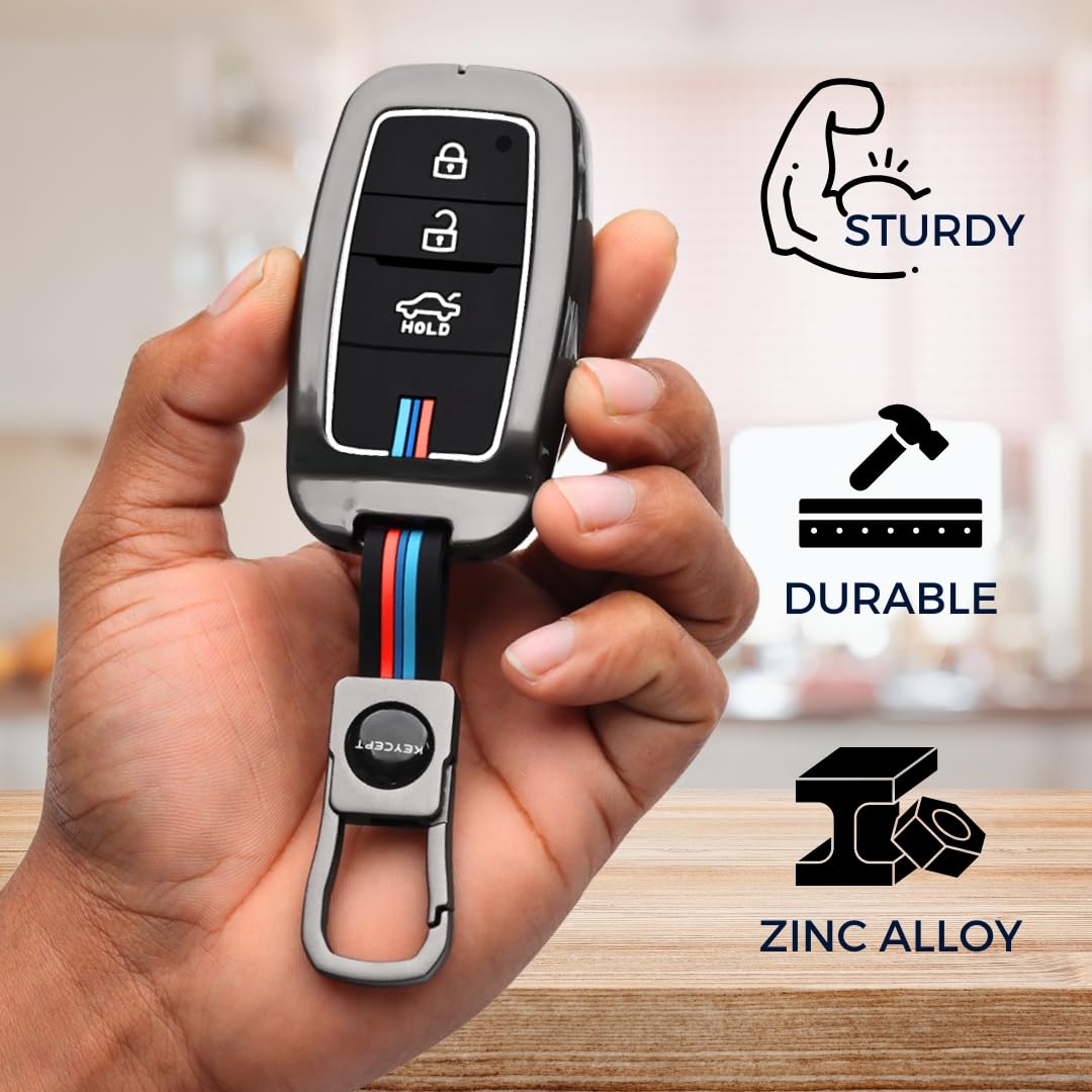 Premium Zinc Alloy Key Cover for Kia Sonet, Carens, Seltos, 3-Button Smart Key, 360° Protection with Inner Silicone
