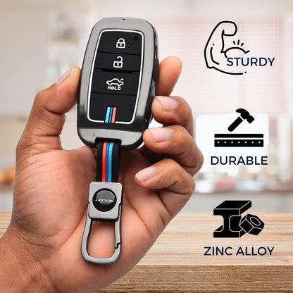 Premium Zinc Alloy Key Cover for Kia Sonet, Carens, Seltos, 3-Button Smart Key, 360° Protection with Inner Silicone