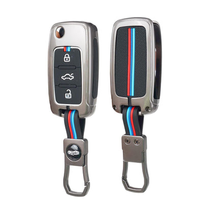 Metal Key Cover for Skoda and Volkswagen - Polo | Vento | Jetta | Ameo | Passat and Skoda Rapid | Laura | Superb | Octavia Fabia | Yeti 3 Button Flip Key
