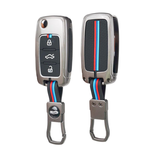 Metal Key Cover for Skoda and Volkswagen - Polo | Vento | Jetta | Ameo | Passat and Skoda Rapid | Laura | Superb | Octavia Fabia | Yeti 3 Button Flip Key