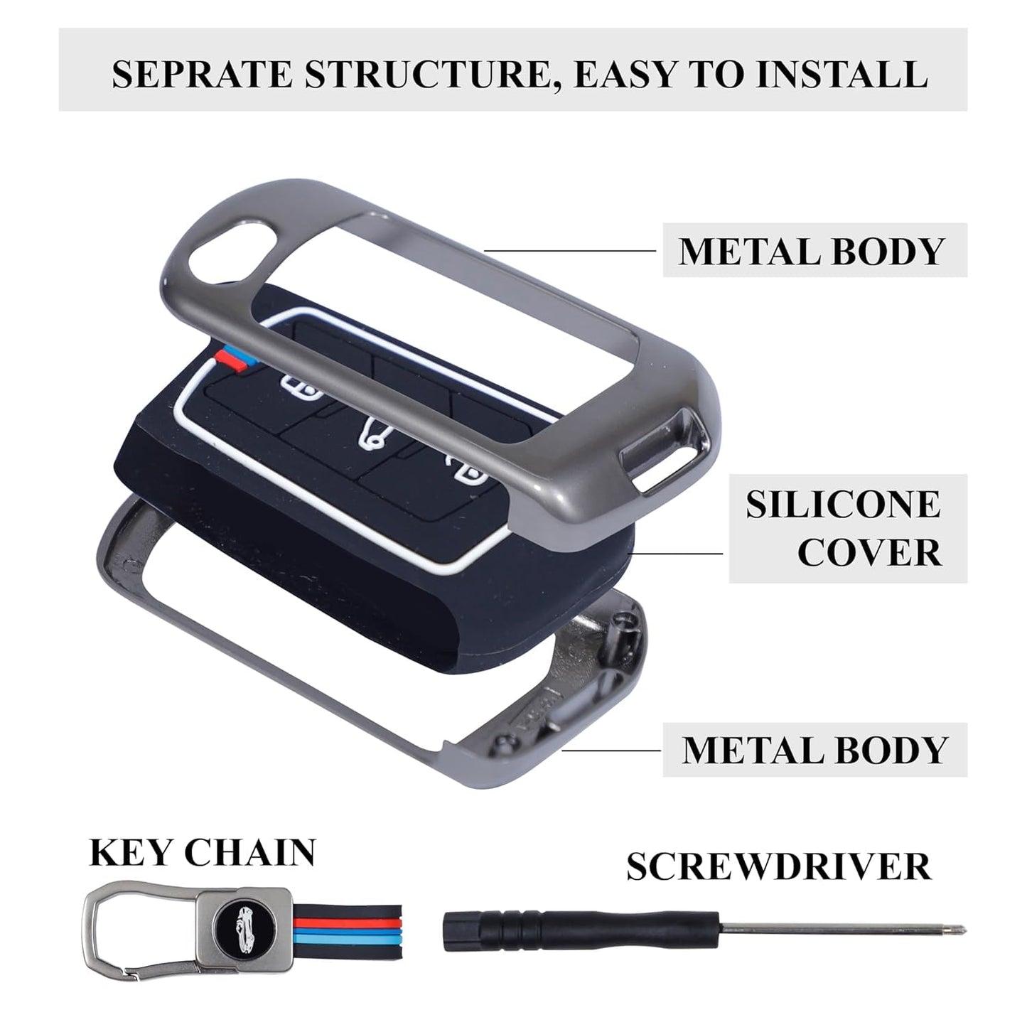 Metal Key Cover Compatible with Mahindra Scorpio, Marazzo | XUV 300, XUV 700 | XUV 400 EV | Bolero | Thar | TUV 3 Button Flip Key