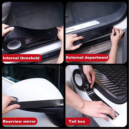 Car Sticker Carbon Fiber Rubber,Entry Guard Protector Strip Car Door Sill Protector,Bumper Door Guard Scuff Plate Protectors Tape Anti-Scratch Step 5 M Polyvinyl Chloride (Black)
