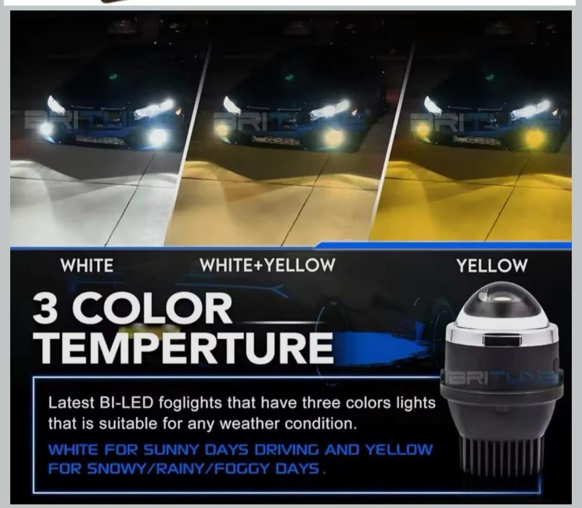 3-Inch IPHPro Led 3 Colour Projector With High Low Beam White Yellow White+Yellow 3000K 4800K 6000K Super Bright Output For Car Bumpers