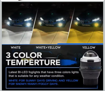 3-Inch IPHPro Led 3 Colour Projector With High Low Beam White Yellow White+Yellow 3000K 4800K 6000K Super Bright Output For Car Bumpers