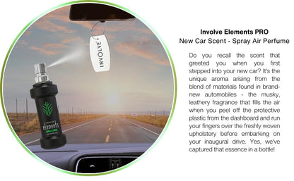 Involve your senses Elements Pro-New Car Scent - 30 ml | Strong Leather Car Scent Spray With Hanging Card|200 + Sprays | car perfumes and fresheners