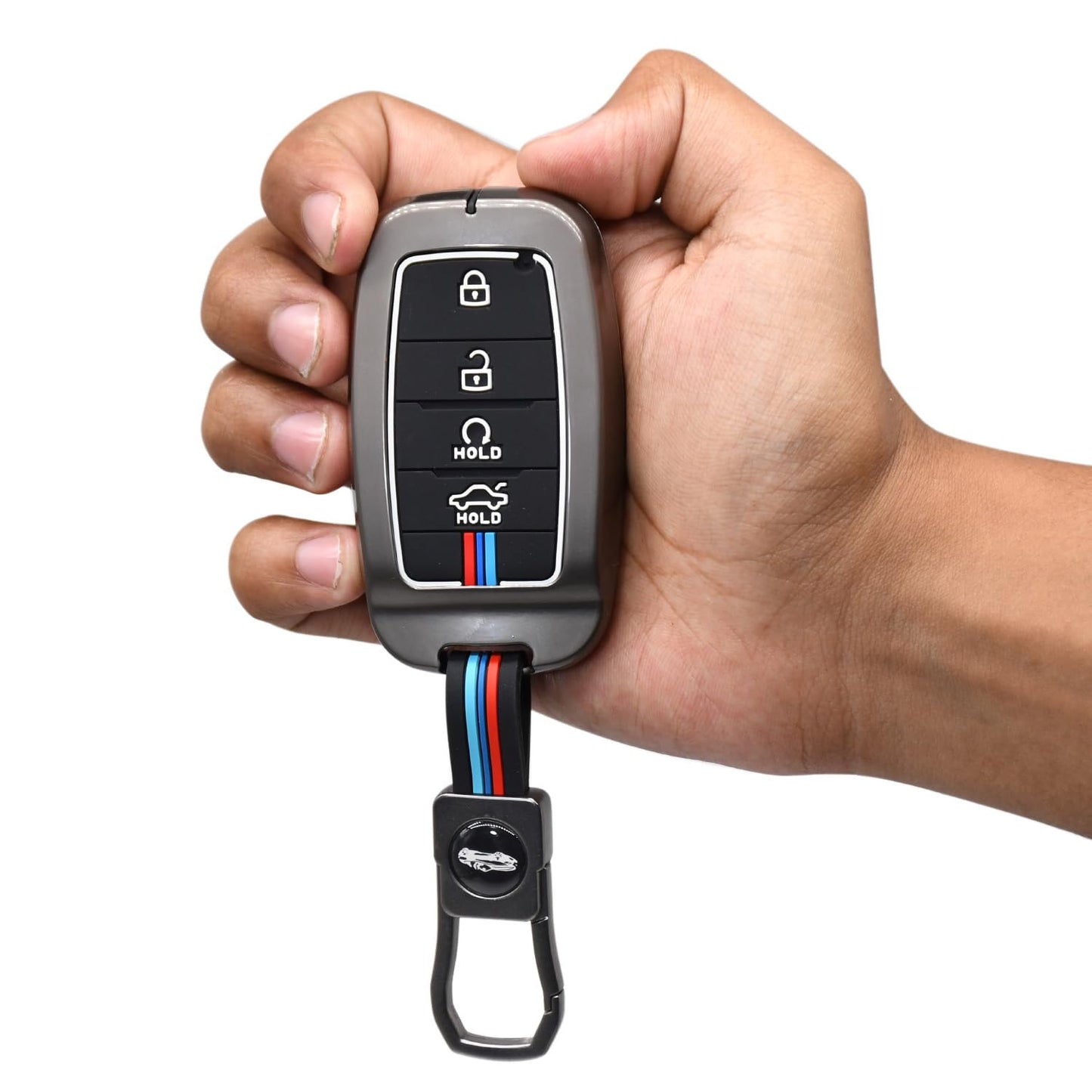 Premium Key Cover Case for Kia Sonet, Seltos 2020, Carens, 4-Button Smart Key, Metal Shell with Silicone Protection