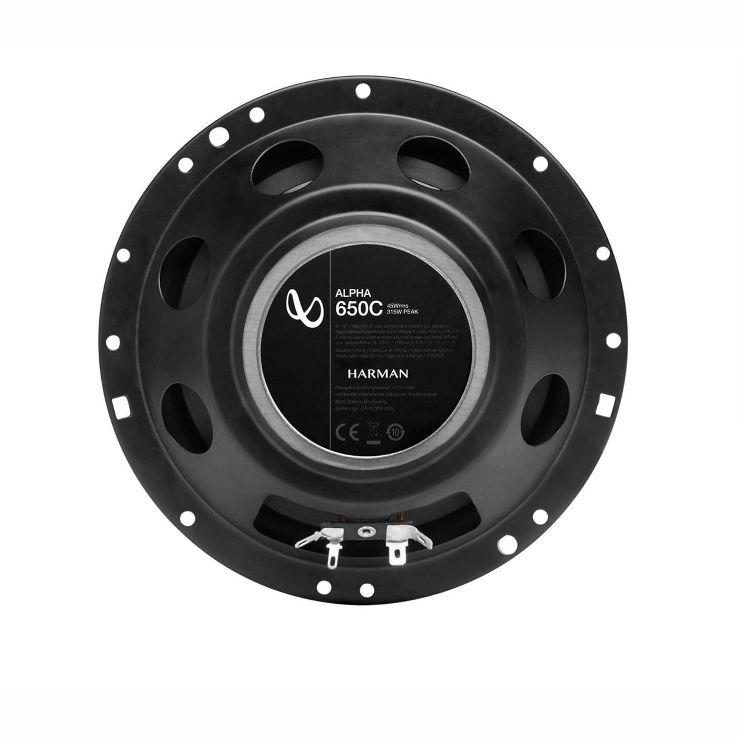 Infinity Car Component Speaker with Grille | Alpha 650C | Peak Power - 315W | RMS Power - 45W | Wired 6.5 Inch 2-Way Component Car Speaker (Black)