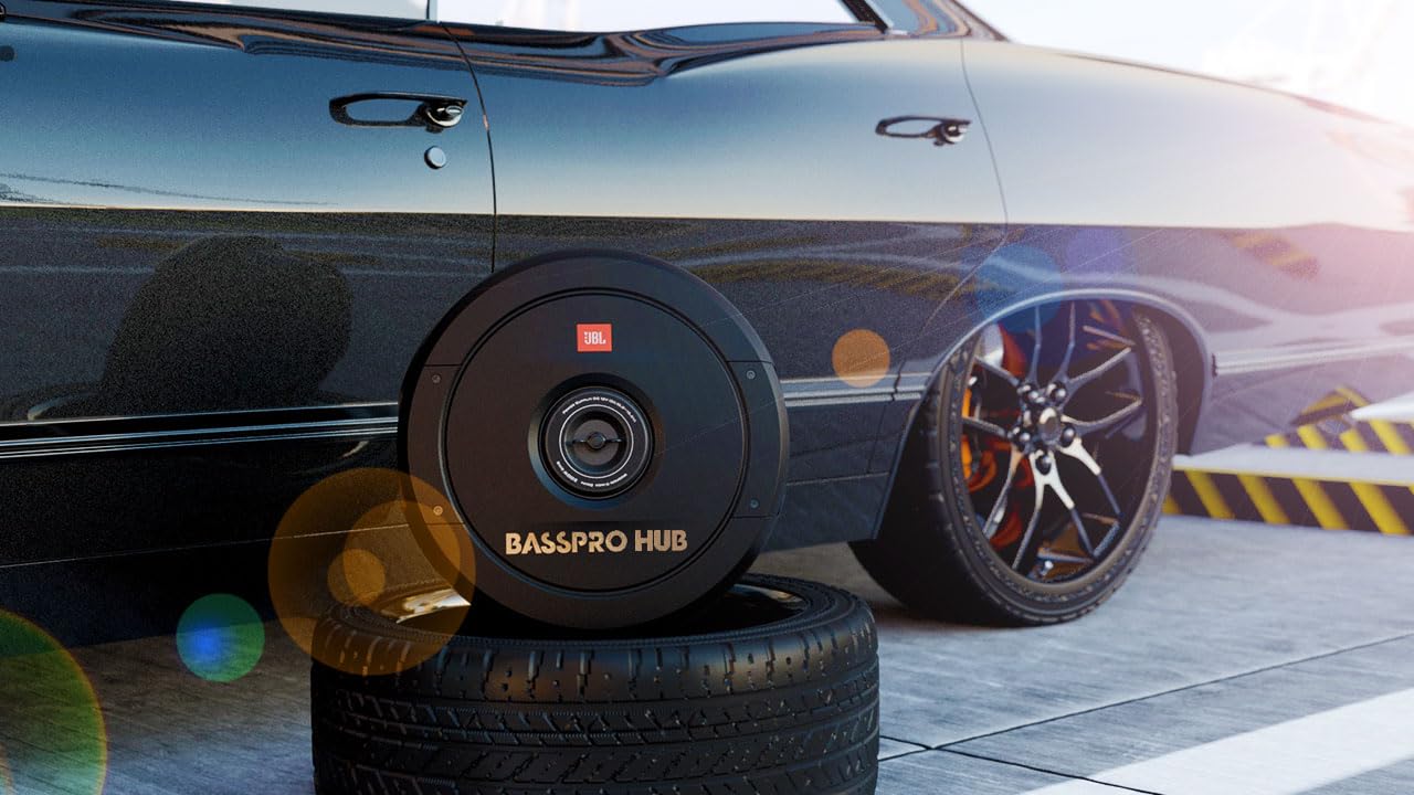 JBL BassPro Hub – 11" (27.9 cm) 200W RMS Active Spare-Tire Subwoofer | Remote Control | Fiberglass Cone | Speaker/Line Inputs | Thermal & Current Protection