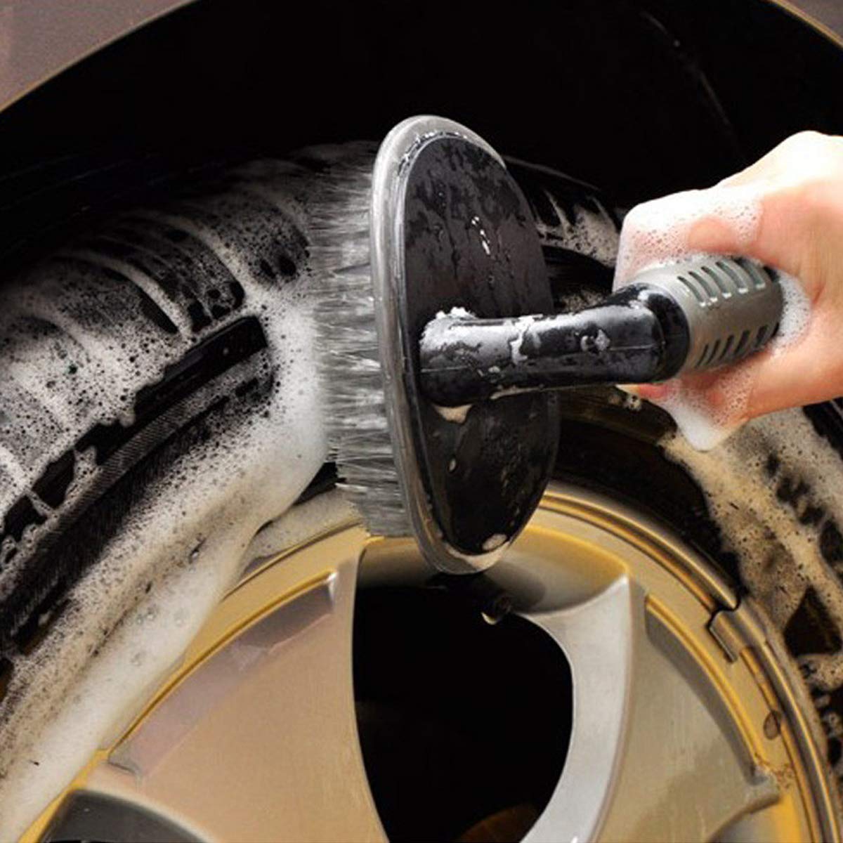 T-Type Car Tyre Cleaning Brush Scrubber with Antislip Handle Multi-Functional SUV Tire Wheel Rim Hub Washing Cleaner