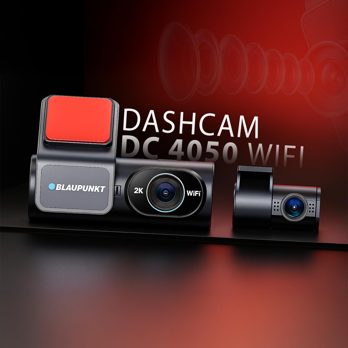 Blaupunkt Dashcam-DC 4050 WiFi Dual Camera 2K +1080P,Dual Port Charger,Dashboard Mount,G Sensor,256GB SD Card Capability,Mobile APP,140° Wide Angle View,Built-in Mic
