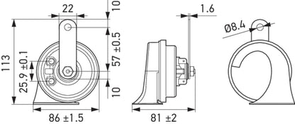 HELLA 011225831 Black 12V BX Trumpet Horn Kit(Universal Fit)