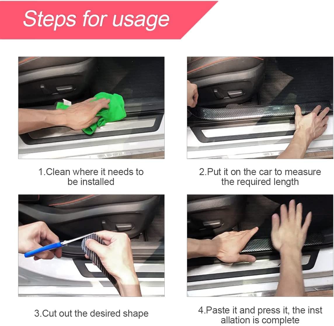 Car Sticker Carbon Fiber Rubber,Entry Guard Protector Strip Car Door Sill Protector,Bumper Door Guard Scuff Plate Protectors Tape Anti-Scratch Step 5 M Polyvinyl Chloride (Black)