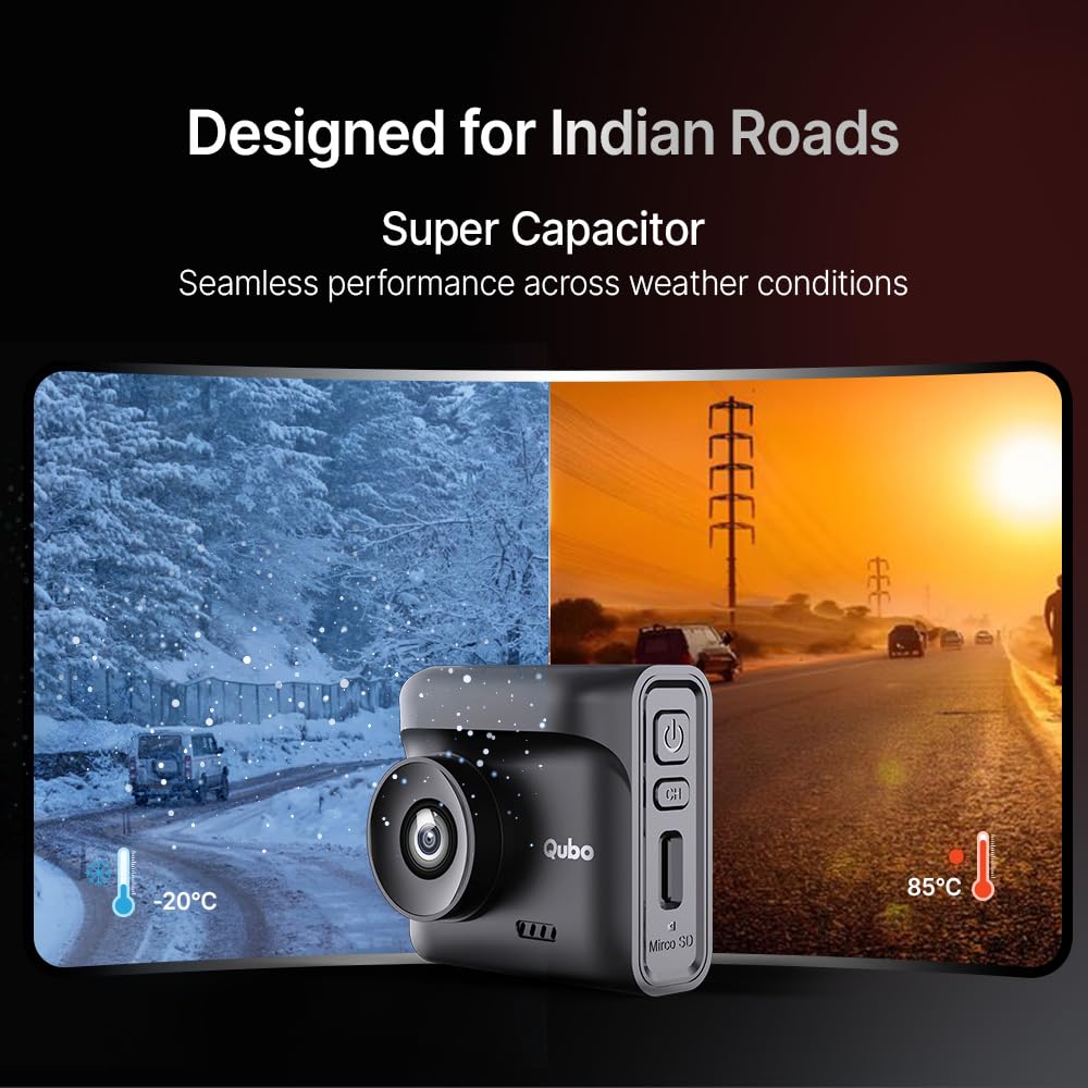 Qubo Car Dashcam Pro 2.7K Dual Channel | Front + Rear Camera | GPS + Wi-Fi | Hero Group