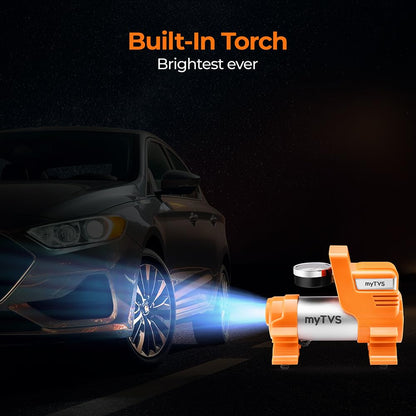 myTVS Car Tyre Inflator | 100 Psi, 12V DC | Air Pump for Car tyre | Portable Tyre Inflator for Cars with LED Torch