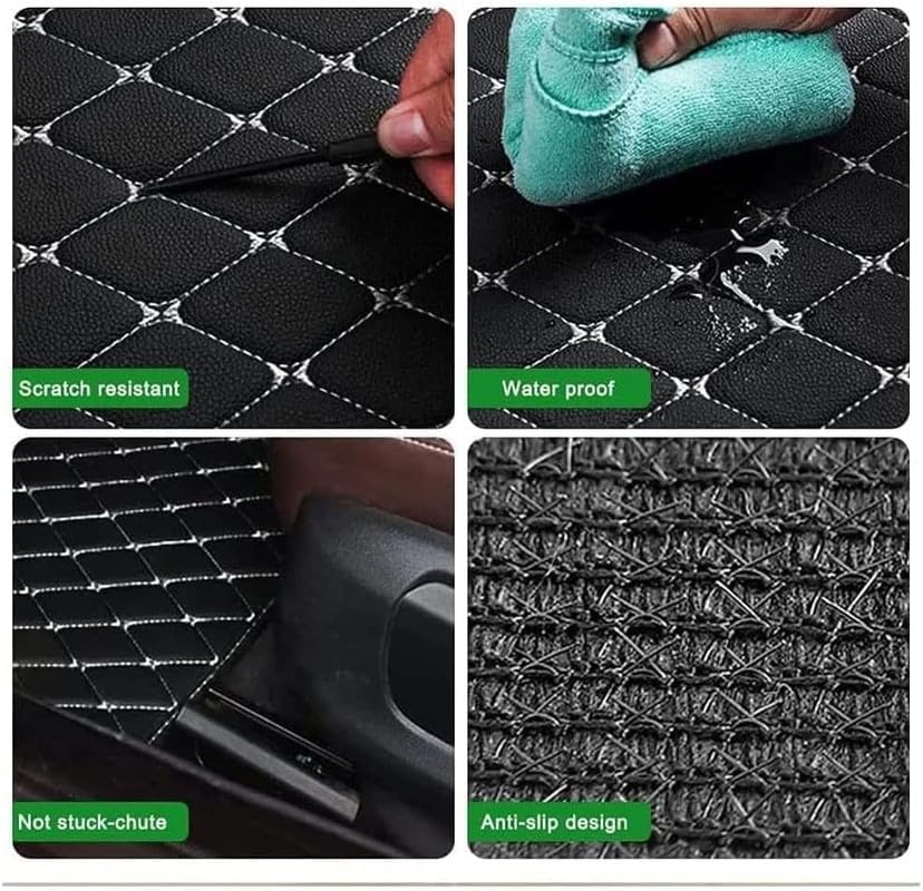 Faux Leather, Nylon 7D Car Floor Mats Compatible with Maruti Suzuki XL6, (Black with Beige Stitch)
