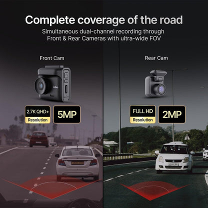 Qubo Car Dashcam Pro 2.7K Dual Channel | Front + Rear Camera | GPS + Wi-Fi | Hero Group