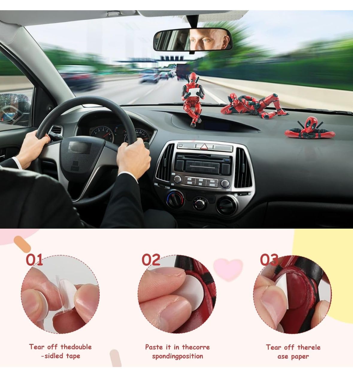 Deadpool Action Figure (3 pcs) PVC Model Universal Decorative for Car Dashboard, Office Desk, Home Decor, Unique Action Marvel Figure