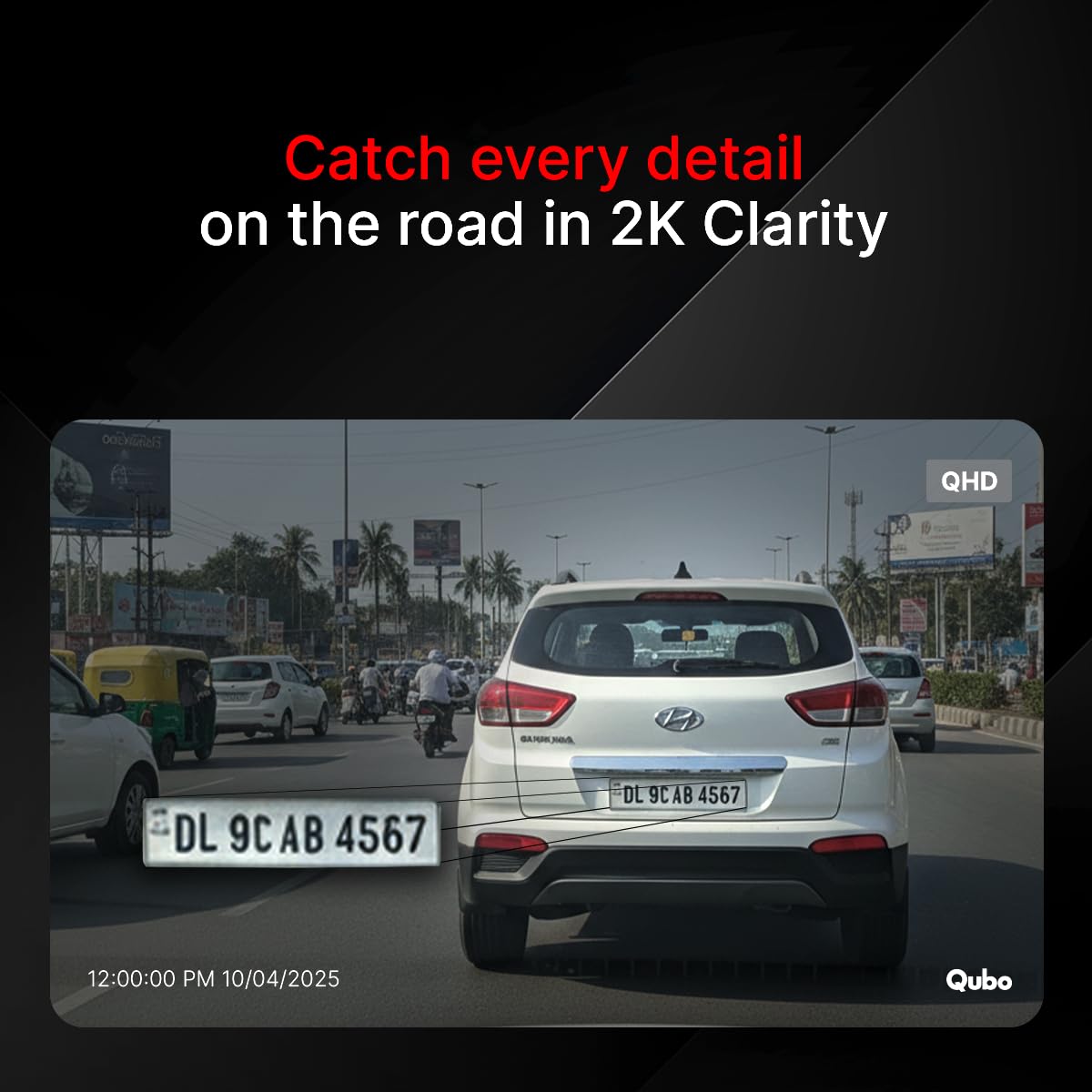 Qubo 3-Channel Dashcam Trio by Hero Group (Front + Rear + Cabin Camera) | 2K QHD | Wi-Fi + GPS