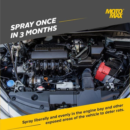 Motomax Rat Repellent Spray 100 ml - Protection for Engine parts & wires, Wheel Arch | Non-Toxic | No Stink | No Kill | Repel Rats Away | Lasts Upto 3 Months | Water & Rain Resistant