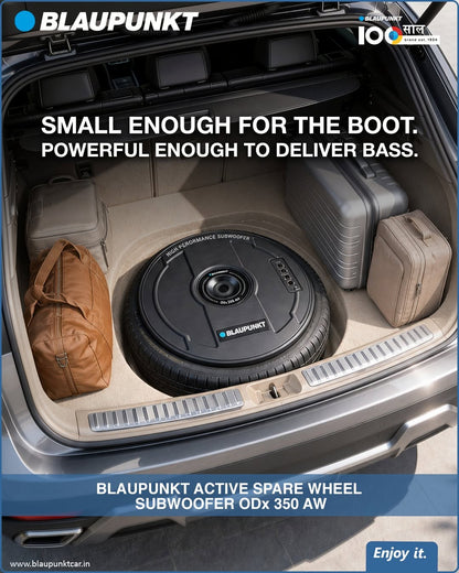Blaupunkt ODx 350AW Active Spare Wheel Subwoofer | 11" Powered Subwoofer with Built-in Class D Amplifier | 1100W Peak Power