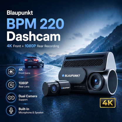 Blaupunkt BPM 220 Smartchoice Dual Channel Dash Cam | 4K Front + 1080P Rear | WiFi App Control | 24-Hr Parking Monitor