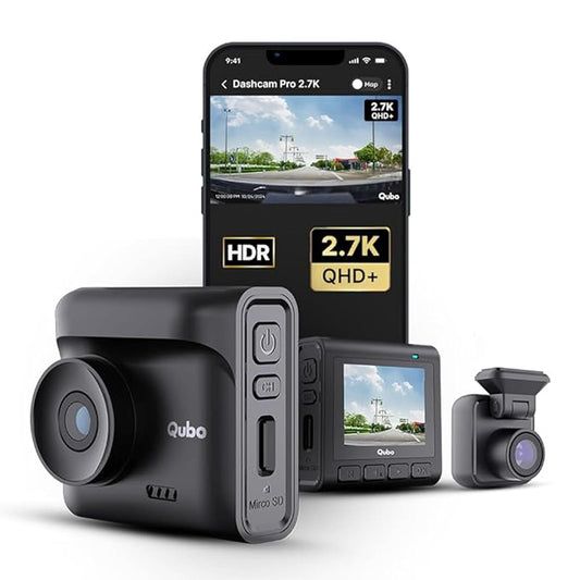 Qubo Car Dashcam Pro 2.7K Dual Channel | Front + Rear Camera | GPS + Wi-Fi | Hero Group