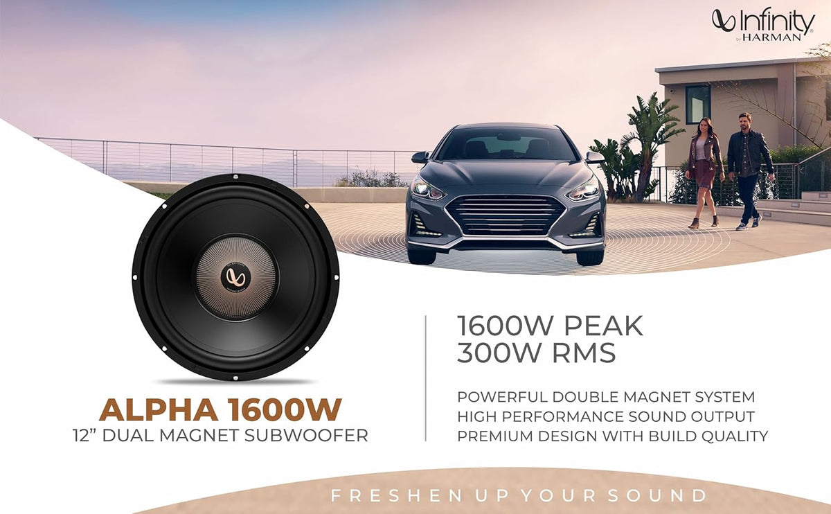 Infinity Alpha 1600 12 Inch Car Subwoofer | 1600W Peak | 300W RMS | Dual Magnet | Black