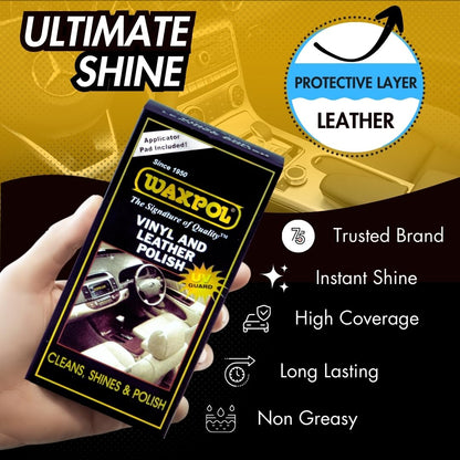 Waxpol Vinyl & Leather Polish 125 ml For Cleaning, Shine & Protection for Car & Bike Seats, Dashboard, Leather Goods ,Jacket, Handbag, Wallet, Belt