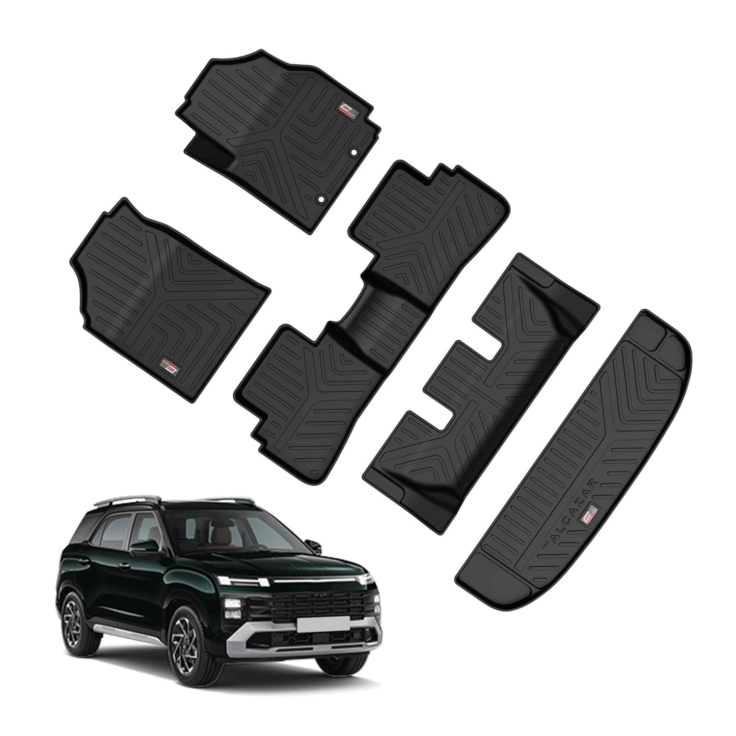 GFX Car Floor Mats – For Hyundai Alcazar (2024 Onwards) | Waterproof, Anti-Slip | Premium Life-Long Foot Mats(All-Weather, TPV Material)