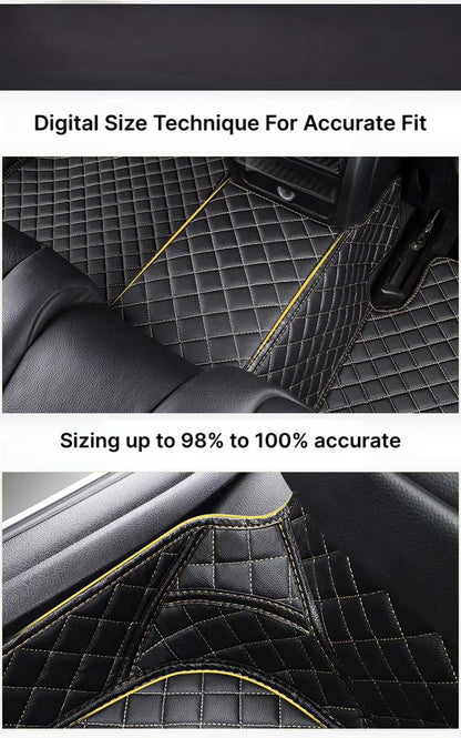 Faux Leather, Nylon 7D Car Floor Mats Compatible with Audi A6, (Black with Beige Stitch)