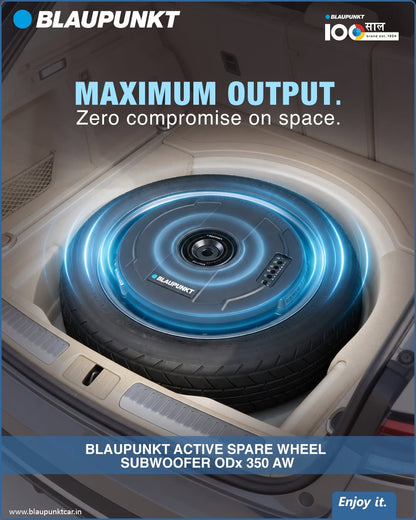 Blaupunkt ODx 350AW Active Spare Wheel Subwoofer | 11" Powered Subwoofer with Built-in Class D Amplifier | 1100W Peak Power