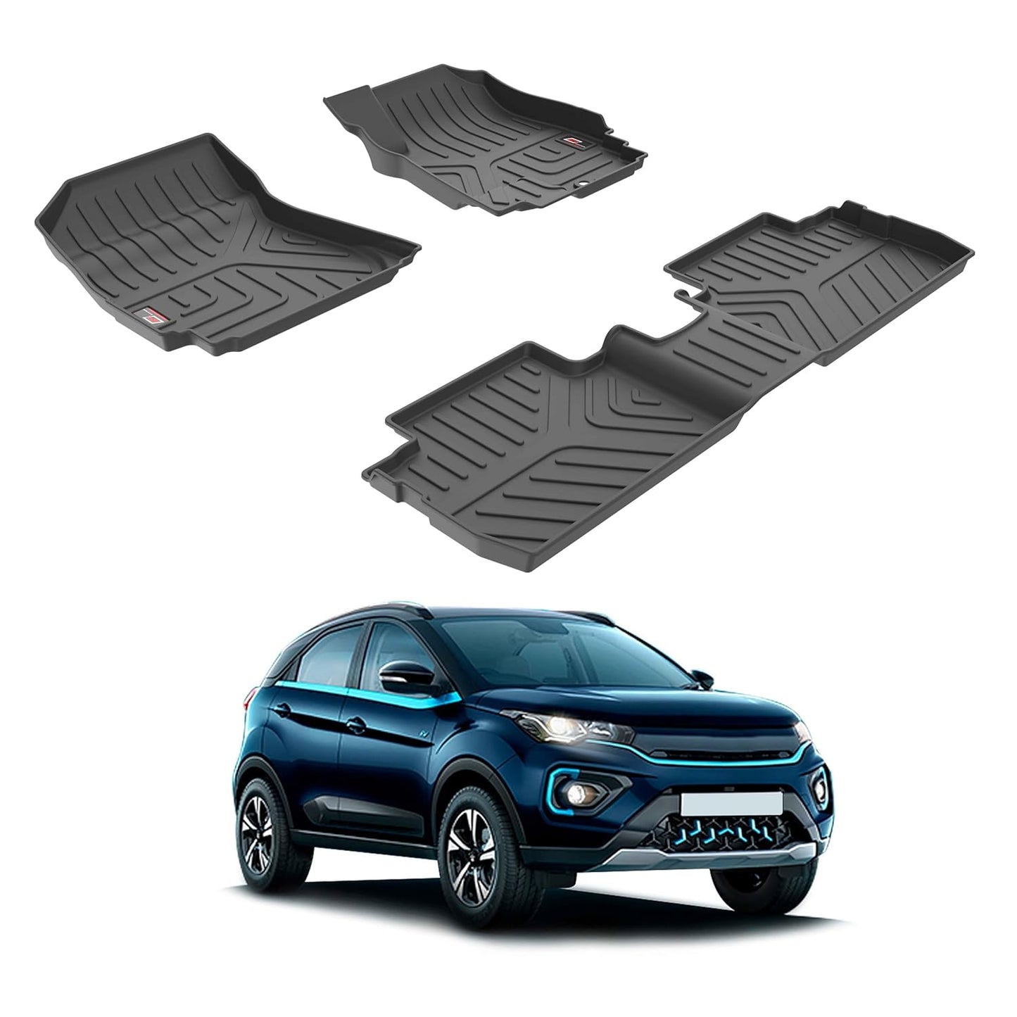 GFX Car Floor Mats for Tata Nexon EV Max (2022 Onwards) | Waterproof | Anti-Slip | All-Weather | Stylish Protection | Sleek Black