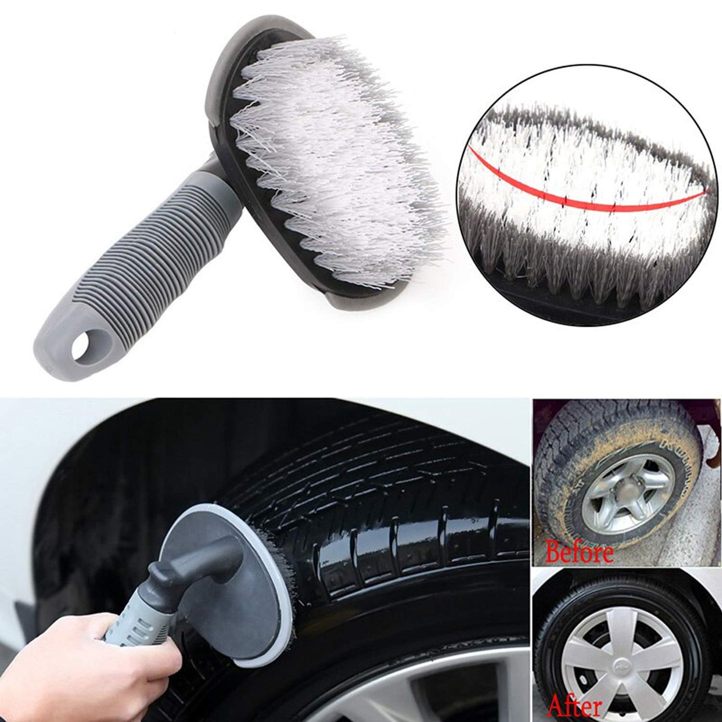 T-Type Car Tyre Cleaning Brush Scrubber with Antislip Handle Multi-Functional SUV Tire Wheel Rim Hub Washing Cleaner
