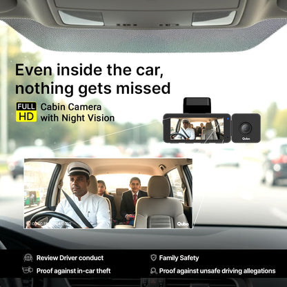 Qubo 3-Channel Dashcam Trio by Hero Group (Front + Rear + Cabin Camera) | 2K QHD | Wi-Fi + GPS