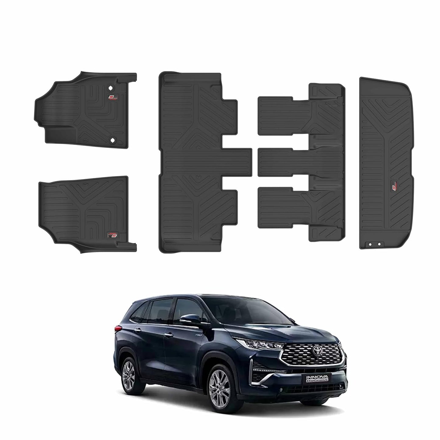 GFX Car Floor Mats for Innova Hycross 7 & 8 Seater (Model 2023 Onwards) | With Trunk Mat | Waterproof | Anti-Slip | All-Weather | Stylish Protection | Sleek Black