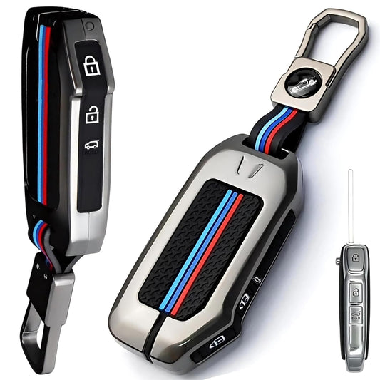 Premium Zinc Alloy Key Cover with Silicone Shell for Kia Seltos | Sonet 2023-2024 | Carens | 3-Button Remote Key