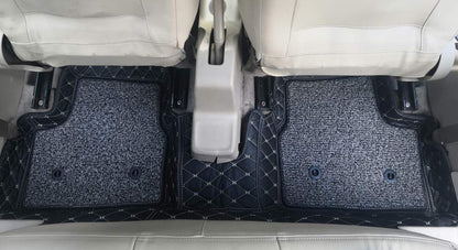 Faux Leather, Nylon 7D Car Floor Mats Compatible with TATA Safari 7 Seater (2021-2022), (Black with Grey Stitch)