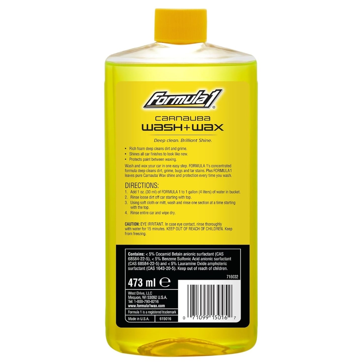 Formula 1 615016 Carnauba Wash and Wax Shampoo – Cleans, Shines & Protects in One Step
