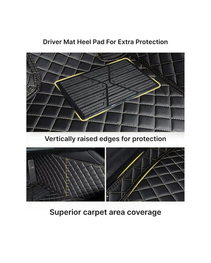 Faux Leather, Nylon 7D Car Floor Mats Compatible with Audi A6, (Black with Beige Stitch)
