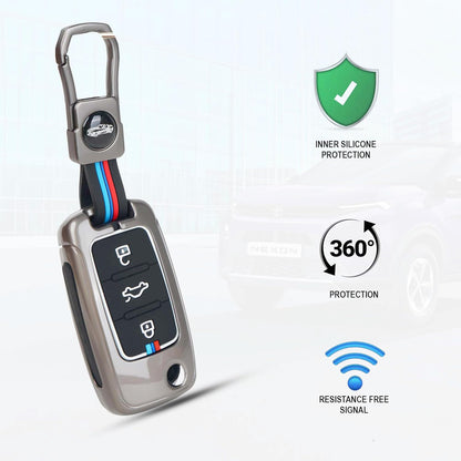 Metal Key Cover for Skoda and Volkswagen - Polo | Vento | Jetta | Ameo | Passat and Skoda Rapid | Laura | Superb | Octavia Fabia | Yeti 3 Button Flip Key
