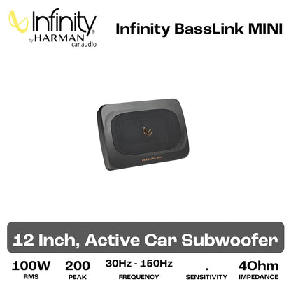 Infinity BassLink Mini Underseat Active Subwoofer | 200W Max Power | Compact Powered Bass System