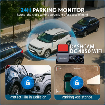 Blaupunkt Dashcam-DC 4050 WiFi Dual Camera 2K +1080P,Dual Port Charger,Dashboard Mount,G Sensor,256GB SD Card Capability,Mobile APP,140° Wide Angle View,Built-in Mic