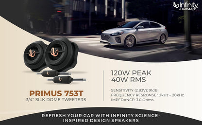Infinity Primus 753T 3/4″ Silk Dome Car Tweeters | 120W Peak Power | 40W RMS | High Efficiency Audio Upgrade