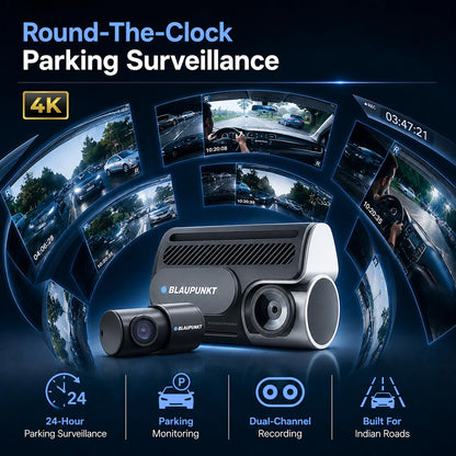 Blaupunkt BPM 220 Smartchoice Dual Channel Dash Cam | 4K Front + 1080P Rear | WiFi App Control | 24-Hr Parking Monitor