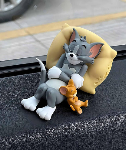Tom and Jerry Car Dashboard Decoration, Sleeping Cat and Mouse Figurine with Yellow Cushion, Car Dashboard and Table Top Ornament