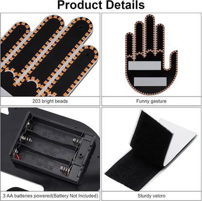 LED 3 in 1 Finger Hand Gesture with Wireless Remote Control, Light-Up Palm Design, for All Cars, Vans & Trucks